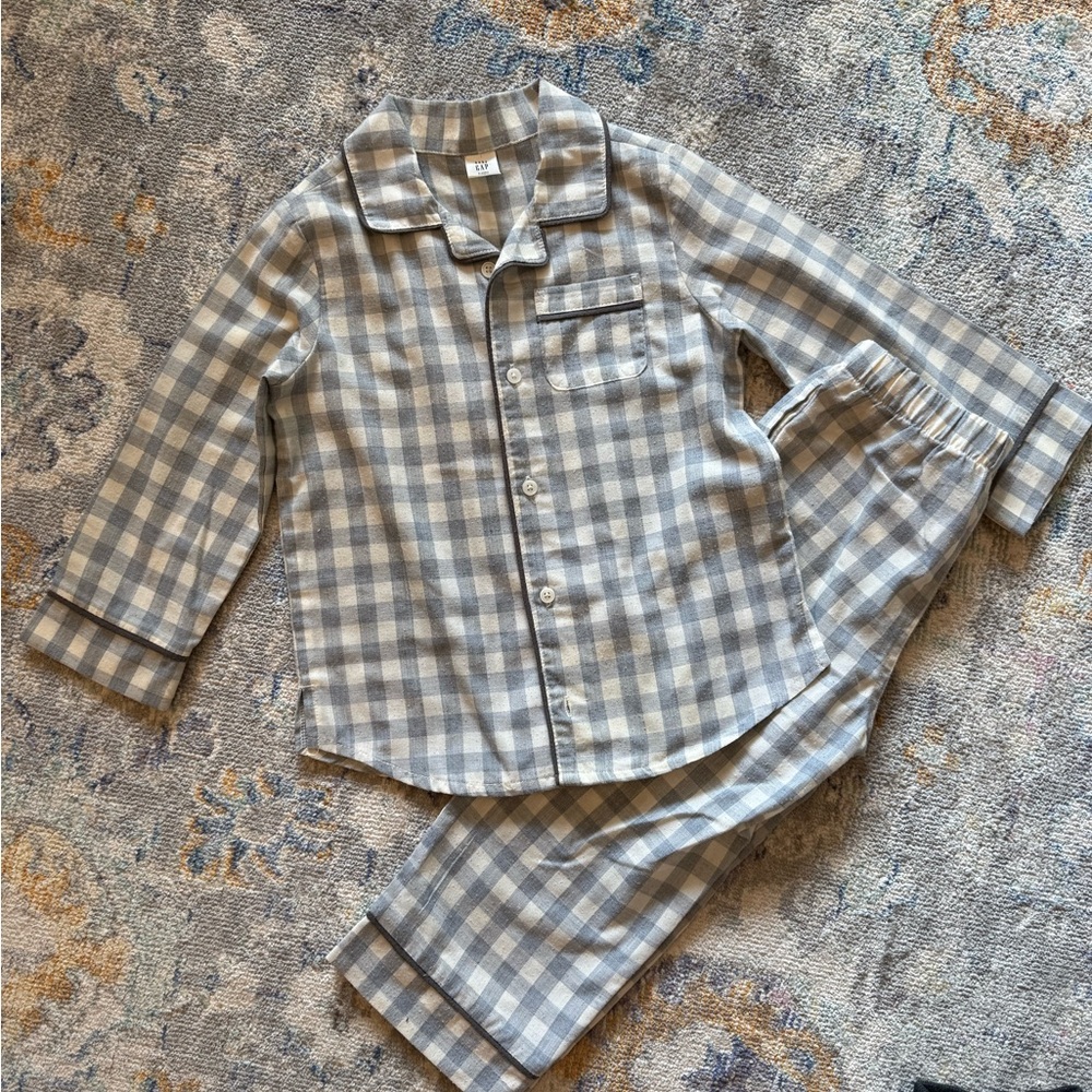 GAP Kids Plaid Pajama Set - Gray and White gingham 3T